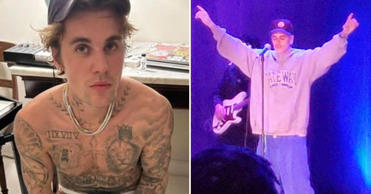 Split photos of Justin Bieber.
